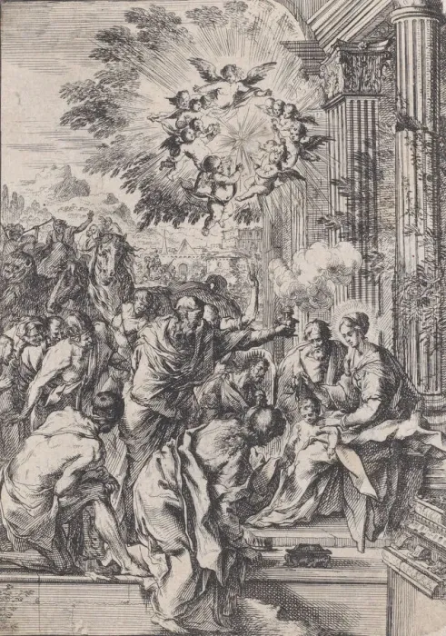 Framed Print : The Adoration of the Magi, set before and architectural colonnade, ca. 1640 Framed Print : The Adoration of the Magi, set before and architectural colonnade, ca. 1640