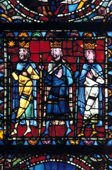 Framed Print : The Adoration of the Magi, stained glass, Chartres Cathedral France, 1145-1155 Framed Print : The Adoration of the Magi, stained glass, Chartres Cathedral France, 1145-1155
