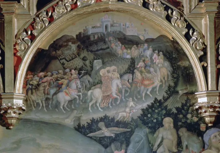 Framed Print : Adoration of the Magi (The Strozzi Altarpiece), (detail), 1423. Artist: Gentile da Fabriano Framed Print : Adoration of the Magi (The Strozzi Altarpiece), (detail), 1423. Artist: Gentile da Fabriano