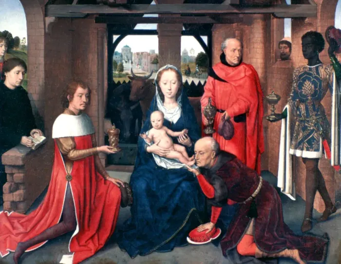 Framed Print : Adoration of the Magi, Triptych, Central Panel, c1453-1494. Artist: Hans Memling Framed Print : Adoration of the Magi, Triptych, Central Panel, c1453-1494. Artist: Hans Memling