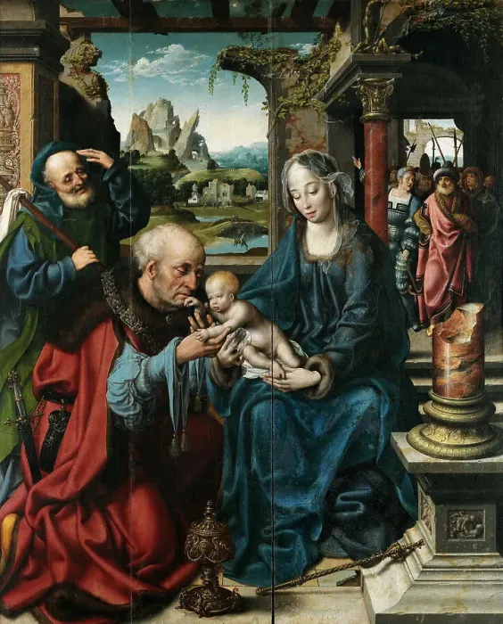Framed Print : The Adoration of the Magi (Triptych, Central panel), ca 1515. Creator: Cleve, Joos van (ca. 1485-1540) Framed Print : The Adoration of the Magi (Triptych, Central panel), ca 1515. Creator: Cleve, Joos van (ca. 1485-1540)