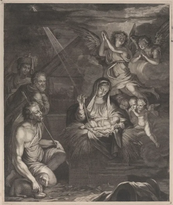 Framed Print : Adoration of the shepherds, 1500-1600. 1500-1600. Creator: Anon Framed Print : Adoration of the shepherds, 1500-1600. 1500-1600. Creator: Anon