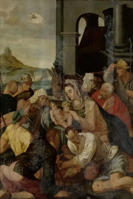 Framed Print : Adoration of the Shepherds, 1550-1599. Creator: Anon Framed Print : Adoration of the Shepherds, 1550-1599. Creator: Anon