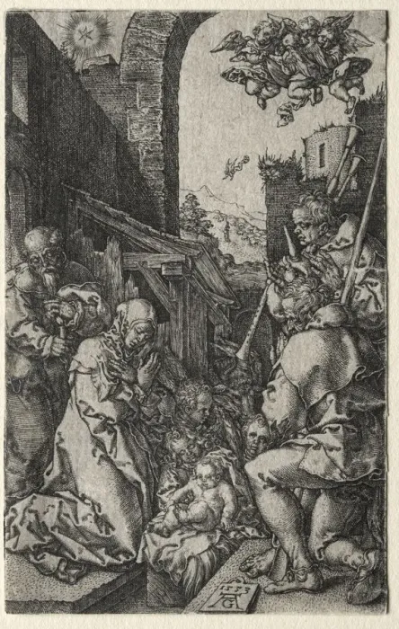 Framed Print : The Adoration of the Shepherds, 1553. Creator: Heinrich Aldegrever (German, 1502-1555 / 61) Framed Print : The Adoration of the Shepherds, 1553. Creator: Heinrich Aldegrever (German, 1502-1555 / 61)