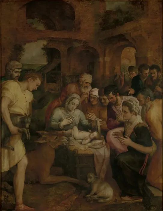 Framed Print : The Adoration of the Shepherds, 1568. Creator: Frans Floris Framed Print : The Adoration of the Shepherds, 1568. Creator: Frans Floris