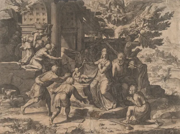 Framed Print : The Adoration of the Shepherds, 1569. 1569. Creator: Cornelis Cort Framed Print : The Adoration of the Shepherds, 1569. 1569. Creator: Cornelis Cort