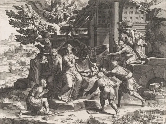 Framed Print : The Adoration of the Shepherds, 1569. Creator: Cornelis Cort Framed Print : The Adoration of the Shepherds, 1569. Creator: Cornelis Cort