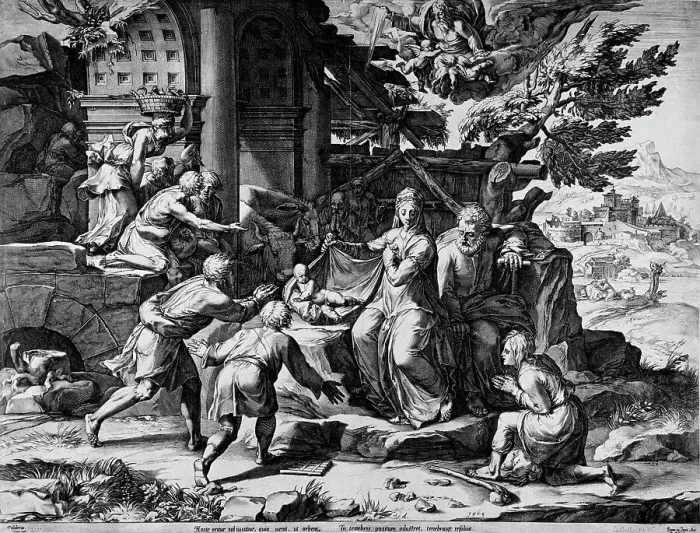Framed Print : The Adoration of the Shepherds, 1569. Creator: Cornelis Cort Framed Print : The Adoration of the Shepherds, 1569. Creator: Cornelis Cort