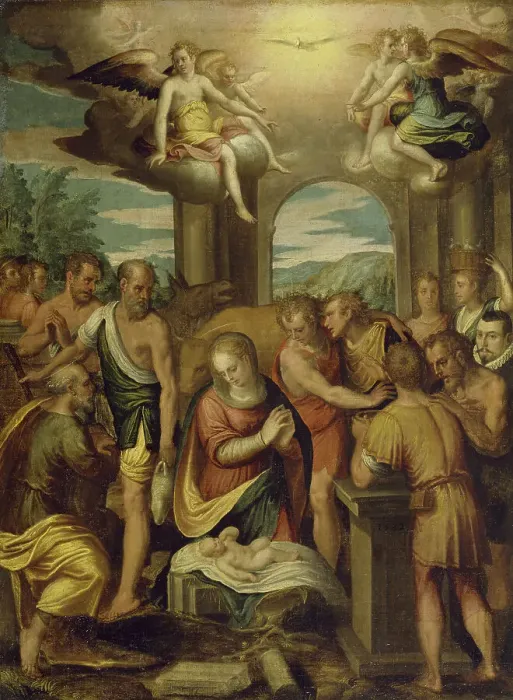 Framed Print : The Adoration of the Shepherds, 1582. Creator: Bernardo Castello Framed Print : The Adoration of the Shepherds, 1582. Creator: Bernardo Castello