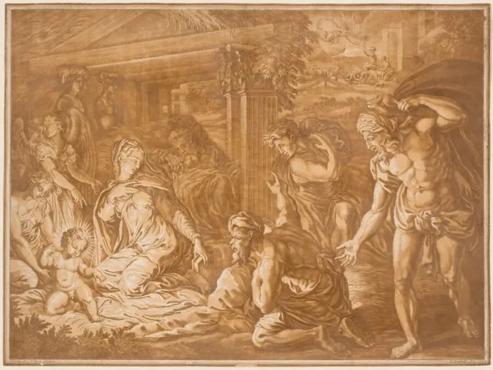 Framed Print : The Adoration of the Shepherds, 1724. Creator: Elisha Kirkall Framed Print : The Adoration of the Shepherds, 1724. Creator: Elisha Kirkall