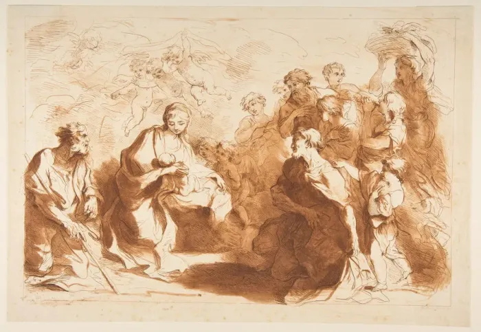 Framed Print : The Adoration of the Shepherds, before 1764. Creator: Francesco Bartolozzi Framed Print : The Adoration of the Shepherds, before 1764. Creator: Francesco Bartolozzi