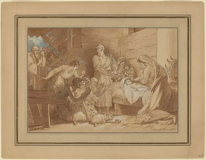 Framed Print : The Adoration of the Shepherds, 1805. Creator: Benjamin West Framed Print : The Adoration of the Shepherds, 1805. Creator: Benjamin West