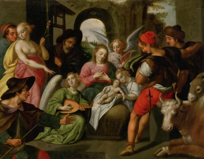 Framed Print : Adoration of the Shepherds, 1st half 17th century. Creator: Johannes Rottenhammer the elder Framed Print : Adoration of the Shepherds, 1st half 17th century. Creator: Johannes Rottenhammer the elder