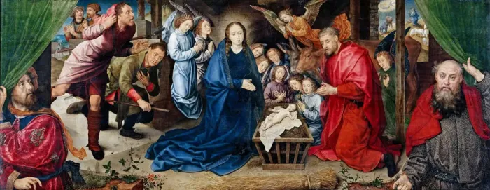 Framed Print : The Adoration of the Shepherds, c. 1480. Artist: Goes, Hugo, van der (1435-1482) Framed Print : The Adoration of the Shepherds, c. 1480. Artist: Goes, Hugo, van der (1435-1482)