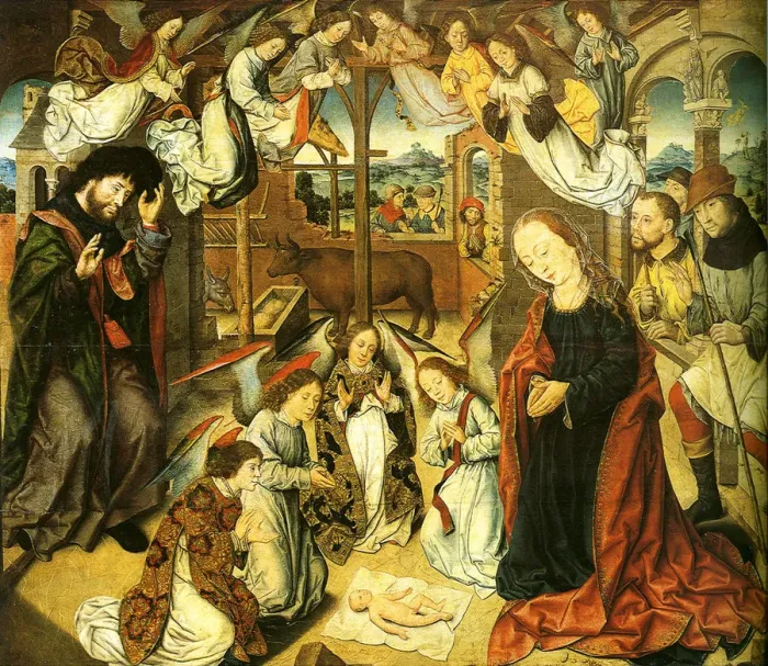 Framed Print : The Adoration of the Shepherds, c. 1500. Artist: Bouts, Aelbrecht (1451 / 54-1549) Framed Print : The Adoration of the Shepherds, c. 1500. Artist: Bouts, Aelbrecht (1451 / 54-1549)