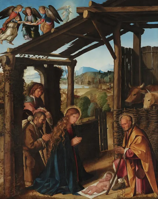 Framed Print : The Adoration of the Shepherds, c1500-1507. Creator: Boccaccino, Boccaccio (1468-1525) Framed Print : The Adoration of the Shepherds, c1500-1507. Creator: Boccaccino, Boccaccio (1468-1525)