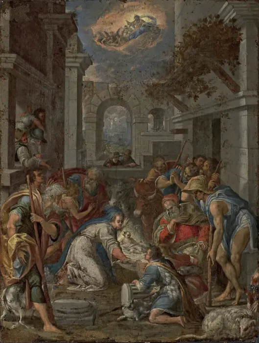 Framed Print : The Adoration of the Shepherds, c1585-1590. Creator: Fontana, Lavinia (1552-1614) Framed Print : The Adoration of the Shepherds, c1585-1590. Creator: Fontana, Lavinia (1552-1614)