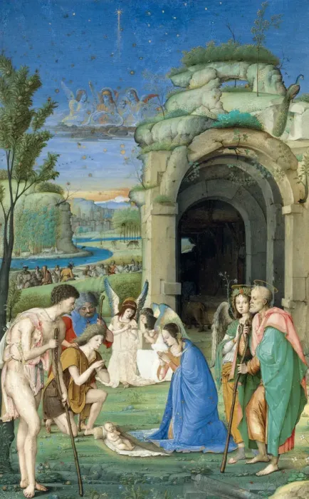 Framed Print : Adoration of the Shepherds, ca. 1500. Creator: Francesco Marmitta Framed Print : Adoration of the Shepherds, ca. 1500. Creator: Francesco Marmitta