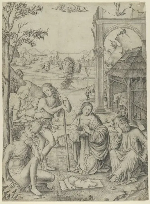 Framed Print : The Adoration of the Shepherds, ca. 1504. Creator: Marcantonio Raimondi Framed Print : The Adoration of the Shepherds, ca. 1504. Creator: Marcantonio Raimondi