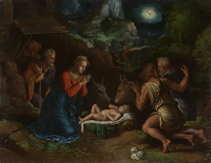 Framed Print : The Adoration of the Shepherds, ca. 1535-40. Creator: Girolamo da Carpi Framed Print : The Adoration of the Shepherds, ca. 1535-40. Creator: Girolamo da Carpi
