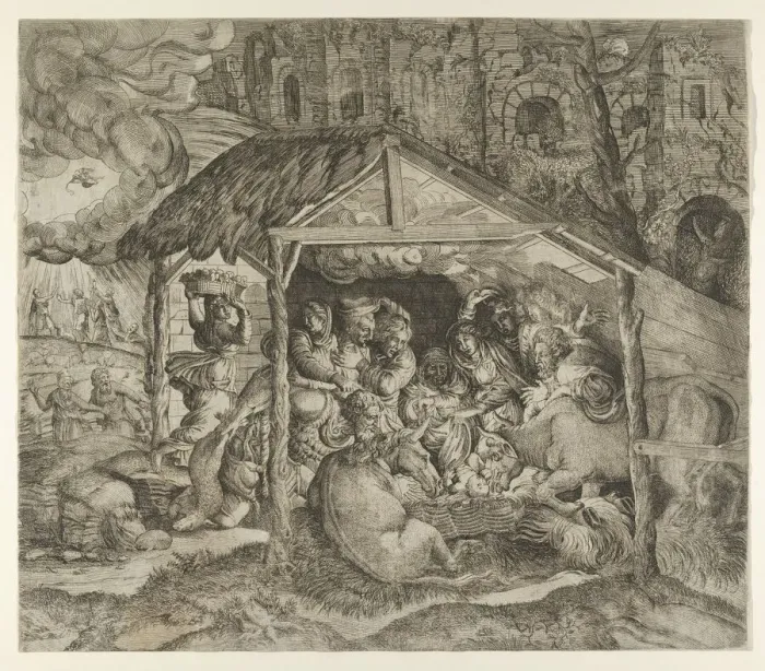 Framed Print : Adoration of the Shepherds, ca. 1543. Creator: Master IQV Framed Print : Adoration of the Shepherds, ca. 1543. Creator: Master IQV
