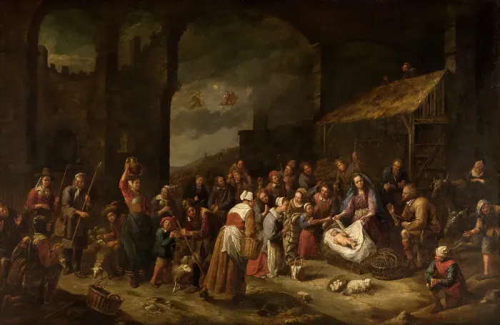 Framed Print : The Adoration of the Shepherds. Creator: Gillis van Tilborgh the Younger Framed Print : The Adoration of the Shepherds. Creator: Gillis van Tilborgh the Younger
