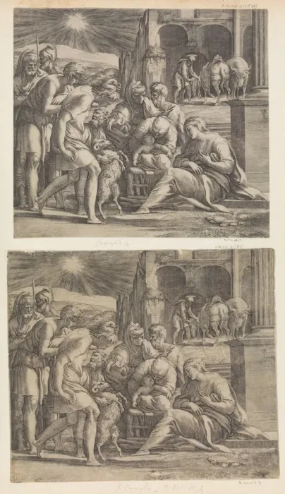 Framed Print : The Adoration of the Shepherds. Creator: Giovanni Jacopo Caraglio Framed Print : The Adoration of the Shepherds. Creator: Giovanni Jacopo Caraglio