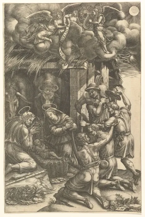 Framed Print : The Adoration of the Shepherds, late 1570s. Creator: Giorgio Ghisi Framed Print : The Adoration of the Shepherds, late 1570s. Creator: Giorgio Ghisi