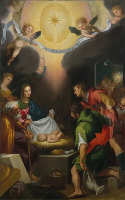 Framed Print : The Adoration of the Shepherds with Saint Catherine of Alexandria, 1599. Creator: Lodovico Cigoli Framed Print : The Adoration of the Shepherds with Saint Catherine of Alexandria, 1599. Creator: Lodovico Cigoli