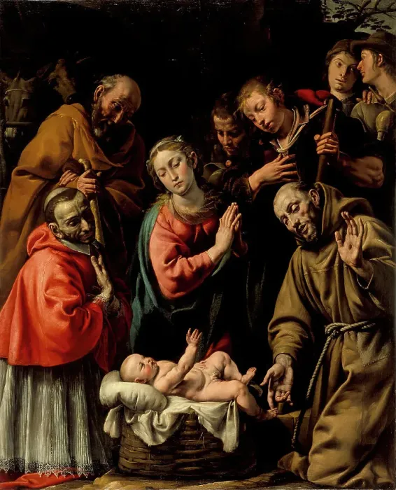 Framed Print : Adoration of the Shepherds with Saints Francis and Carlo Borromeo, c1628. Creator: Tanzio da Varallo Framed Print : Adoration of the Shepherds with Saints Francis and Carlo Borromeo, c1628. Creator: Tanzio da Varallo