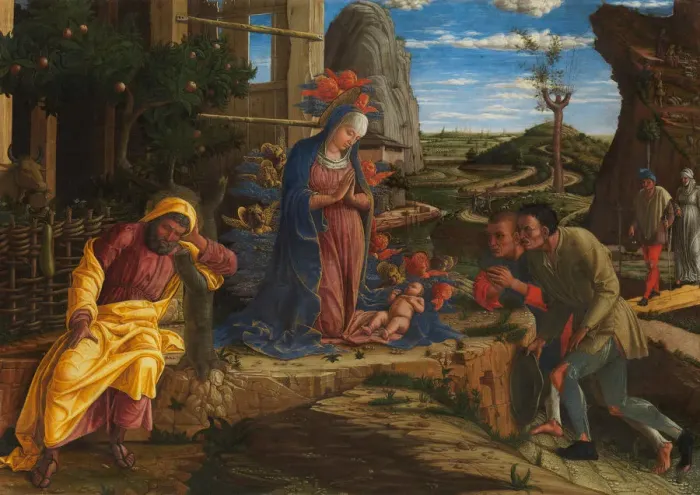 Framed Print : The Adoration of the Shepherds, shortly after 1450. Creator: Andrea Mantegna Framed Print : The Adoration of the Shepherds, shortly after 1450. Creator: Andrea Mantegna