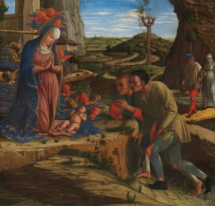 Framed Print : The Adoration of the Shepherds, shortly after 1450. Creator: Andrea Mantegna Framed Print : The Adoration of the Shepherds, shortly after 1450. Creator: Andrea Mantegna