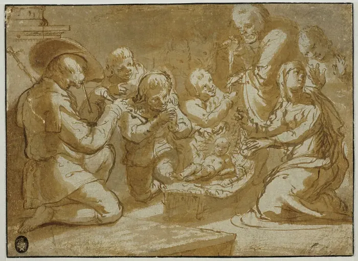 Framed Print : The Adoration of the Shepherds, unknown date. Creator: Anon Framed Print : The Adoration of the Shepherds, unknown date. Creator: Anon