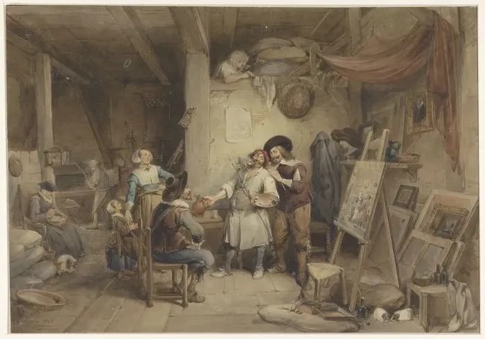 Framed Print : Adriaen Brouwer with his student J. van Craesbeek, 1838. Creator: Jean-Baptiste Madou Framed Print : Adriaen Brouwer with his student J. van Craesbeek, 1838. Creator: Jean-Baptiste Madou
