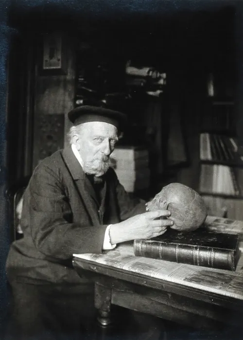 Framed Print : Adrien de Mortillet, holding a skull. Creator: Unknown Framed Print : Adrien de Mortillet, holding a skull. Creator: Unknown