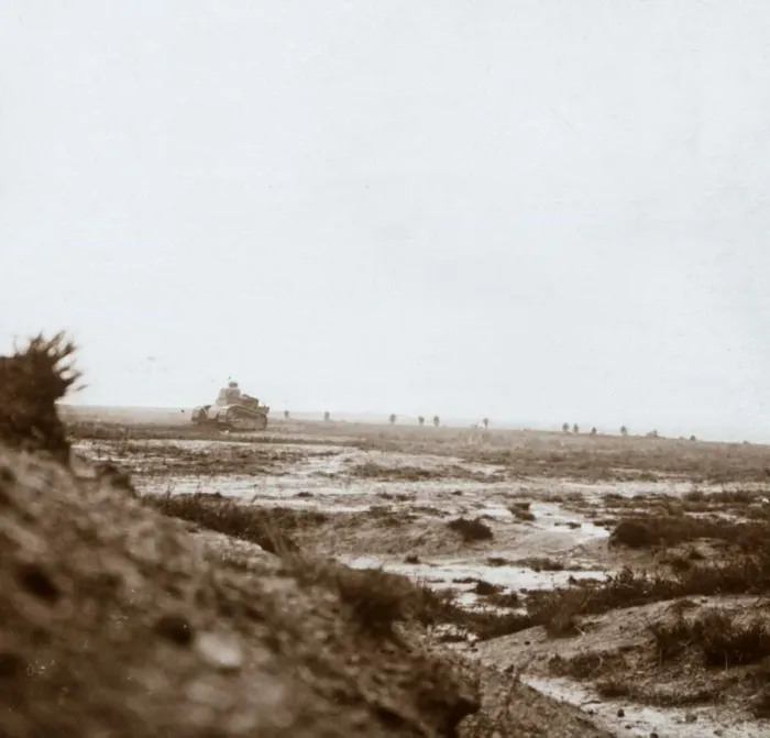 Framed Print : Advancing with tanks, c1914-c1918 Framed Print : Advancing with tanks, c1914-c1918