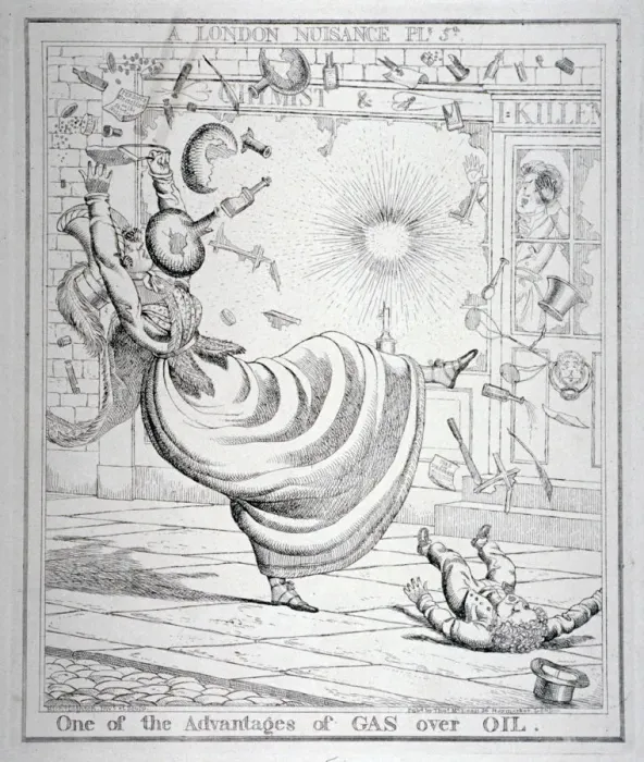 Framed Print : One of the Advantages of Gas over Oil, 1821. Artist: Richard Dighton Framed Print : One of the Advantages of Gas over Oil, 1821. Artist: Richard Dighton