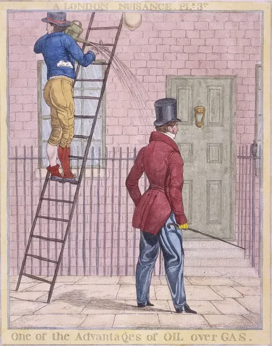 Framed Print : One of the Advantages of Oil over Gas, 1821. Artist: Richard Dighton Framed Print : One of the Advantages of Oil over Gas, 1821. Artist: Richard Dighton