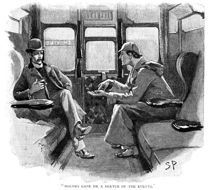 Framed Print : The Adventure of Silver Blaze, Holmes and Watson on train. Artist: Sidney E Paget Framed Print : The Adventure of Silver Blaze, Holmes and Watson on train. Artist: Sidney E Paget