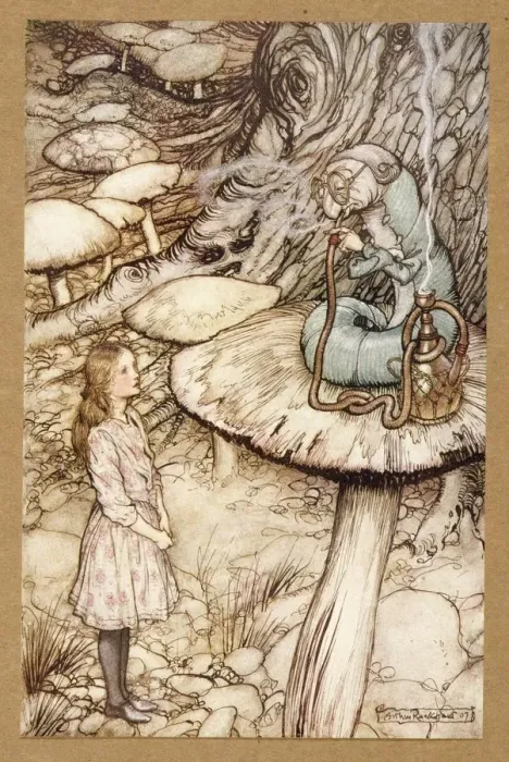 Framed Print : Advice from a Caterpillar, from Alices Adventures in Wonderland, by Lewis Carroll, pub Framed Print : Advice from a Caterpillar, from Alices Adventures in Wonderland, by Lewis Carroll, pub