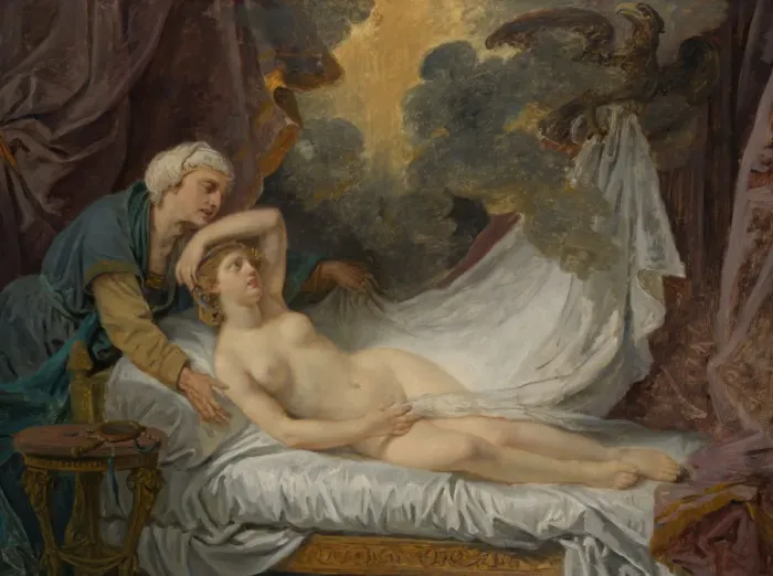 Framed Print : Aegina Visited by Jupiter, ca. 1767-69. Creator: Jean-Baptiste Greuze Framed Print : Aegina Visited by Jupiter, ca. 1767-69. Creator: Jean-Baptiste Greuze