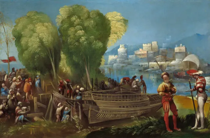 Framed Print : Aeneas and Achates on the Libyan Coast, c. 1520. Creator: Dosso Dossi Framed Print : Aeneas and Achates on the Libyan Coast, c. 1520. Creator: Dosso Dossi