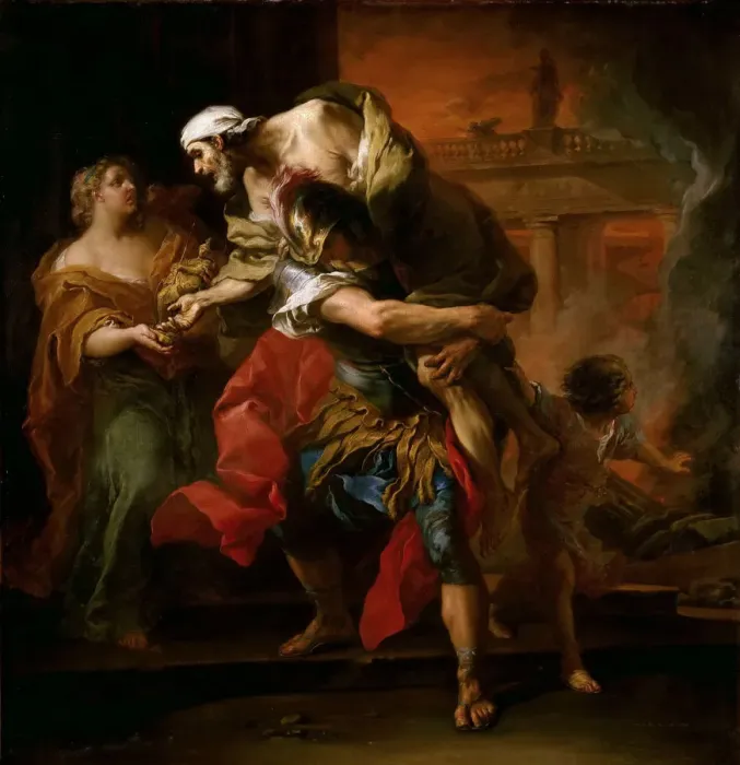Framed Print : Aeneas Carrying Anchises. Artist: Van Loo, Carle (1705-1765) Framed Print : Aeneas Carrying Anchises. Artist: Van Loo, Carle (1705-1765)