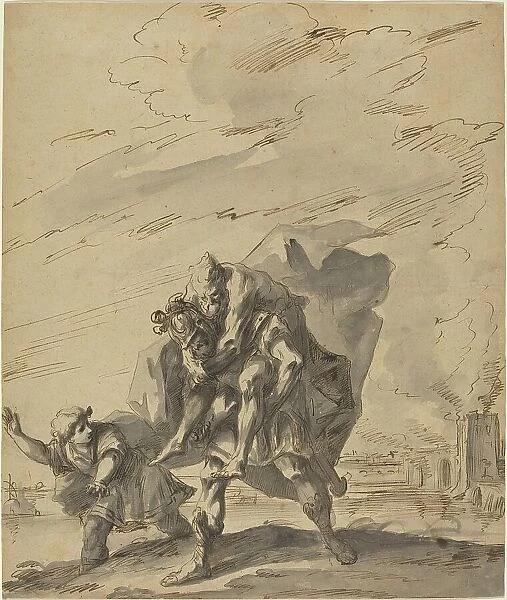 Aeneas Carrying Anchises from Burning Troy, c. 1733. Creator: Gaspare Diziani