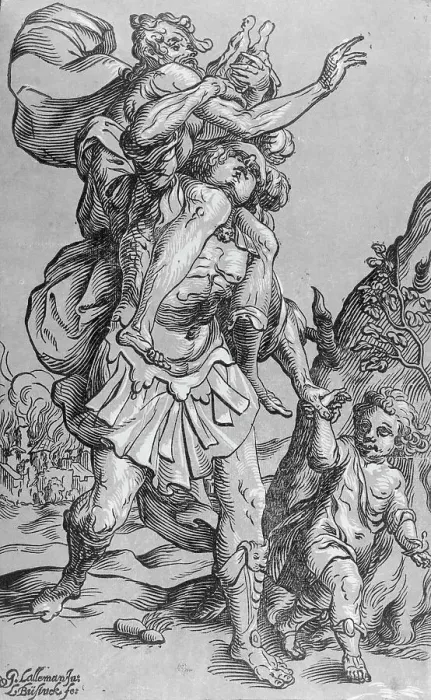 Framed Print : Aeneas Carrying Anchises from Troy, between 1623 and 1630. Creator: Ludolph Busing Framed Print : Aeneas Carrying Anchises from Troy, between 1623 and 1630. Creator: Ludolph Busing