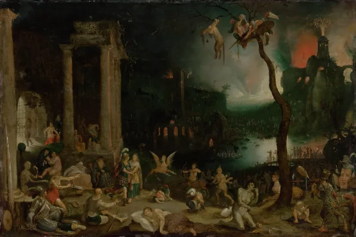 Framed Print : Aeneas and the Cumaean Sibyl in the Underworld, around 1604. Creator: Jan Brueghel the Elder Framed Print : Aeneas and the Cumaean Sibyl in the Underworld, around 1604. Creator: Jan Brueghel the Elder