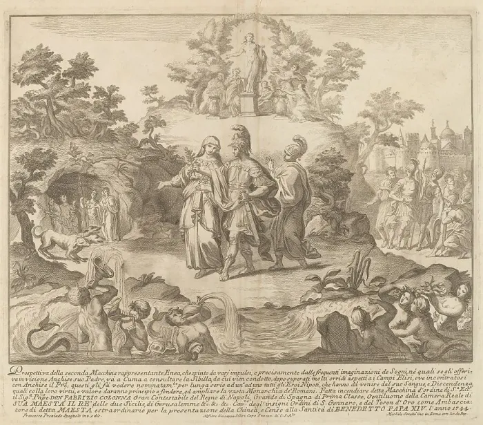 Framed Print : Aeneas and the Cumean Sybil, for the Chinea Festival, 1744. Creator: M Sorello. Aeneas and the Cumean Sybil, for the Chinea Festival, 1744. Creator: M Sorello Framed Print : Aeneas and the Cumean Sybil, for the Chinea Festival, 1744. Creator: M Sorello. Aeneas and the Cumean Sybil, for the Chinea Festival, 1744. Creator: M Sorello
