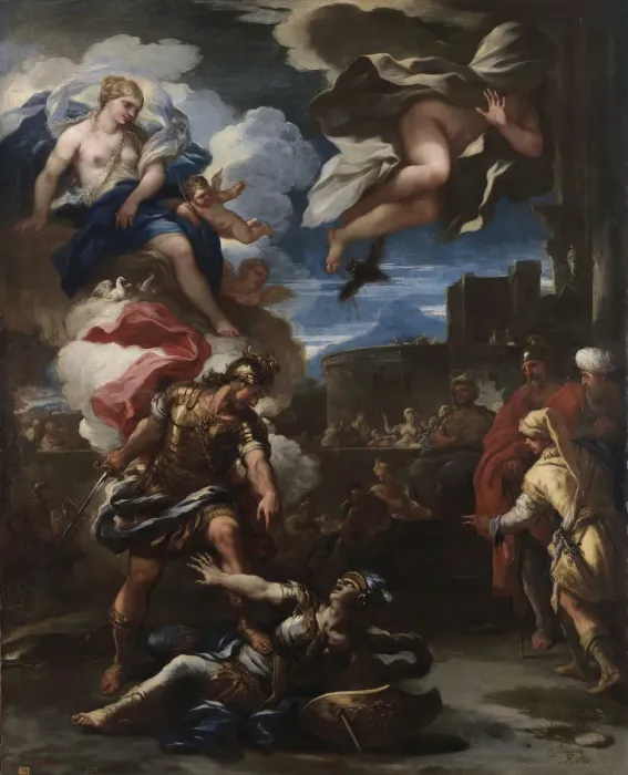 Framed Print : Aeneas defeats Turnus, 1688. Artist: Giordano, Luca (1632-1705)