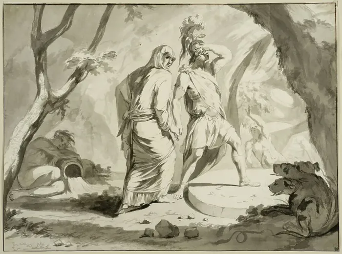 Framed Print : Aeneas descends into the underworld. Creator: Philip Tideman Framed Print : Aeneas descends into the underworld. Creator: Philip Tideman