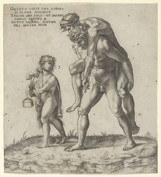 Aeneas rescuing Anchises, a young boy carrying a lantern at left, ca. 1525. ca. 1525